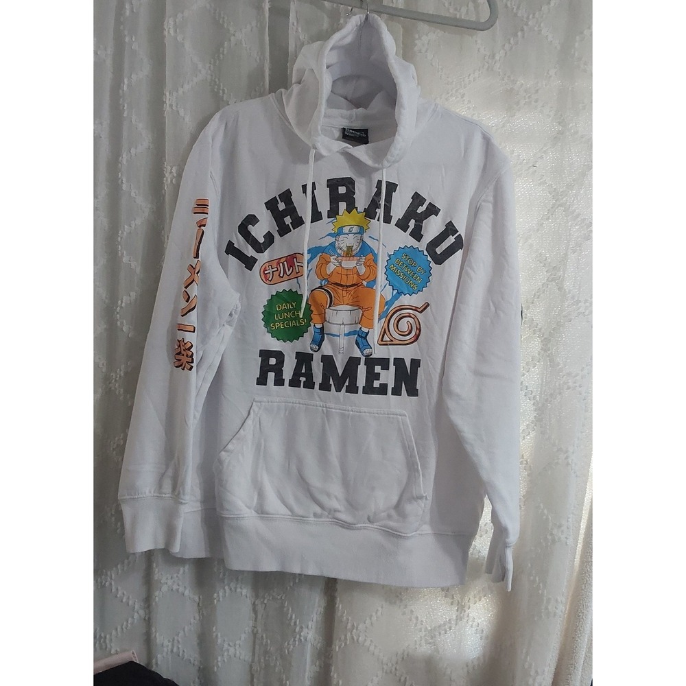 Naruto Ichiraku Ramen Hoodie White Graphic Sweatshirt XL Viz Media Mens